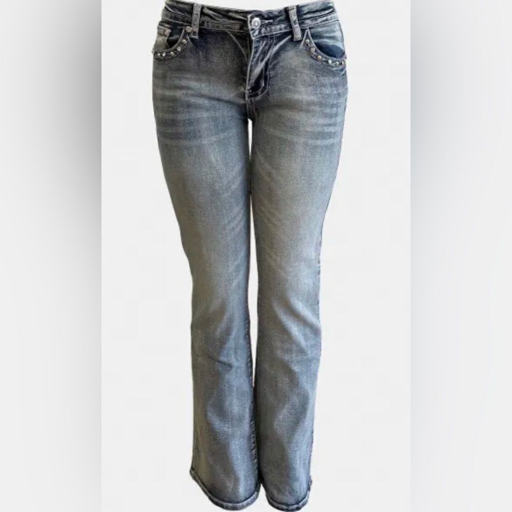 NEW Platinum Plush Let’s Ride Motorcycle Rhinestone Jeans - Picture 2 of 3